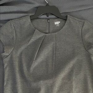 Lands' End Women's Charcoal cap-sleeve shift dress. Knee length with pockets